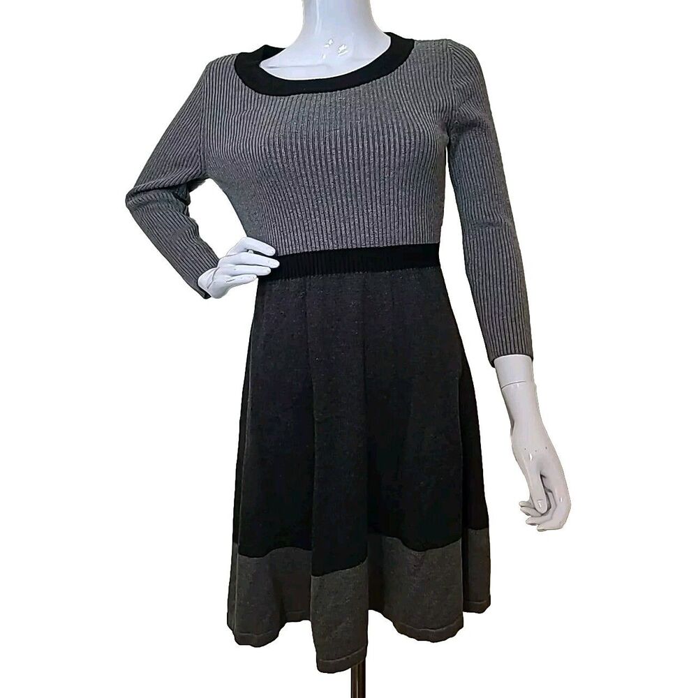 Tommy Hilfiger Sweater Dress Size Small Black Gray Ribbed Long Sleeves